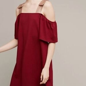 Sunday in Brooklyn Maroon Cold Shoulder Dress with Neutral Straps